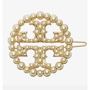 TORY BURCH Double T Logo Pearl Accent Hair Clip